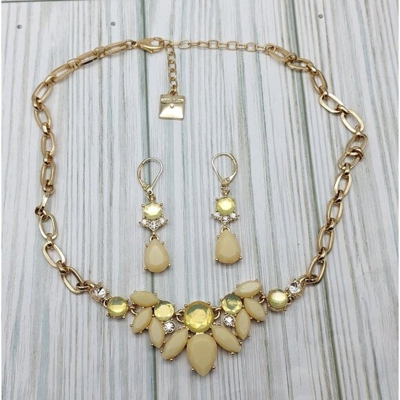 Anne Klein Gold Tone Rhinestone Beaded Collar Necklace & Dangle Earrings Set 19" - Picture 11 of 12